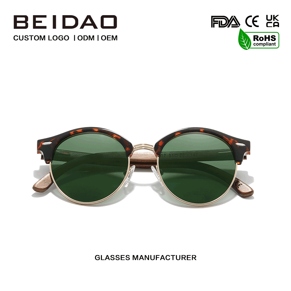 Fashion Walnut Wooden Halv Borderless UV400 solbriller