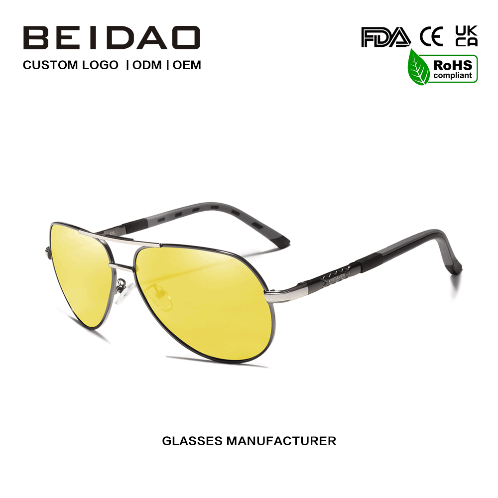 Mænds Night Vision Polarized Metal Stel Solbriller Gul Lens