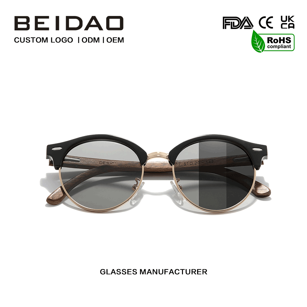 Moderne Walnut Wooden Photochromic linser Solbriller Kørsel